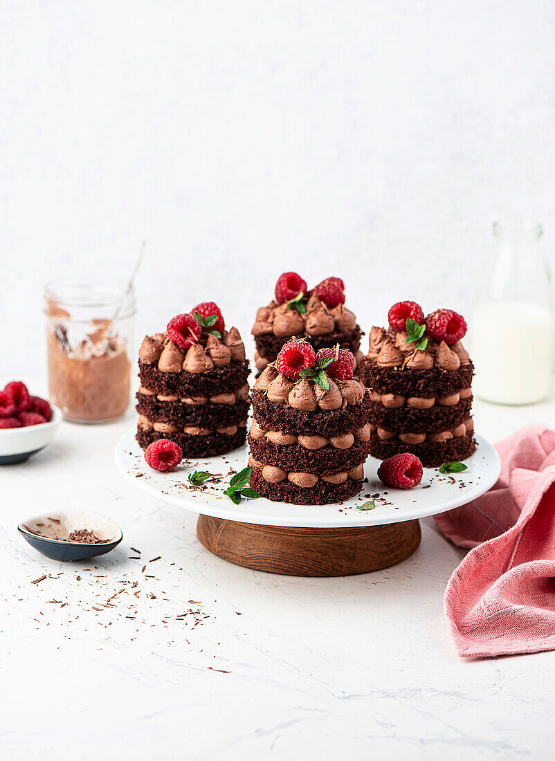 Chocolate tartlets with raspberries