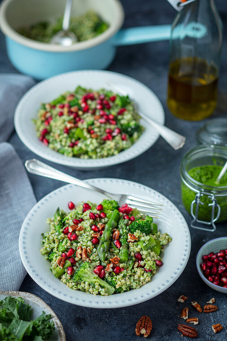 White buckwheat with broccoli and asparagus