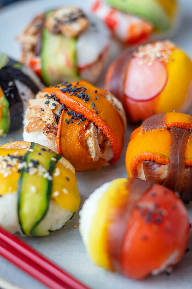 Verschiedene Temari-Sushi (Close Up)
