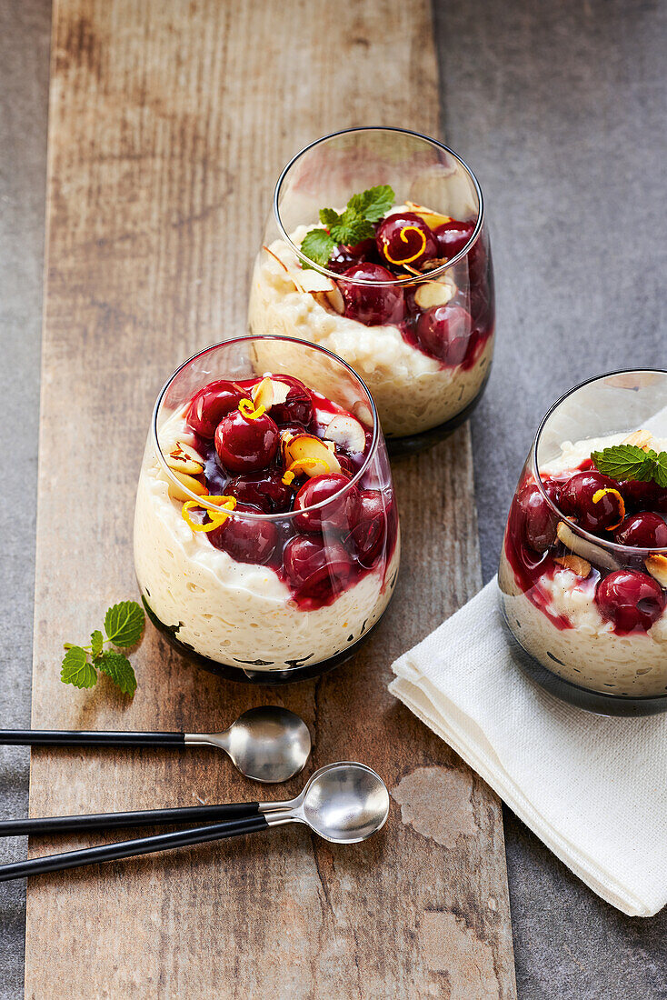Rice with milk with cherries