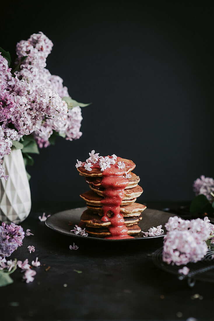 Pancakes with strawberry mousse