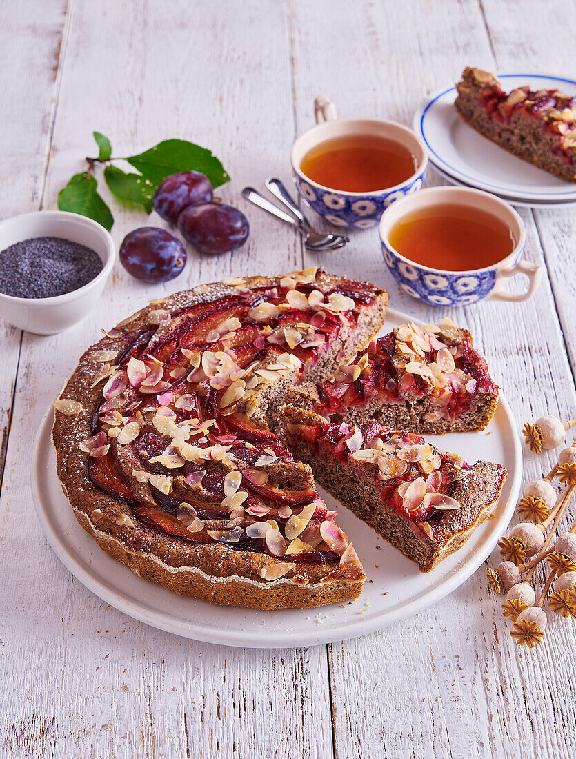 Poppy seed cake with plums