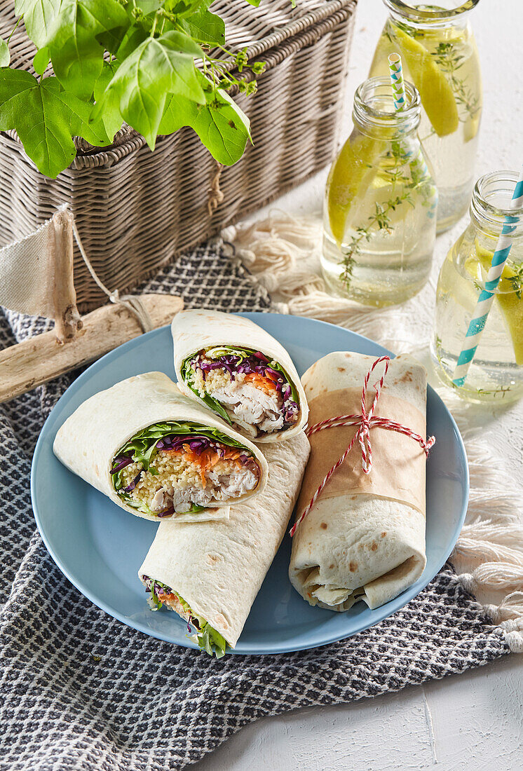 Wrap with cous-cous and chicken breast