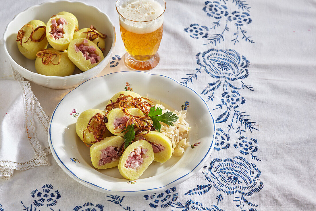 Potato dumplings with smoked meat