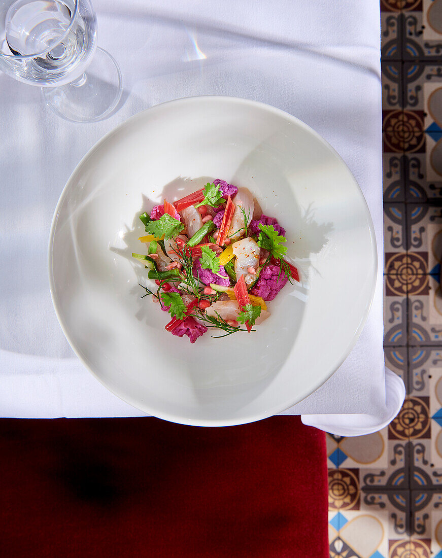 Ceviche with purple cauliflower