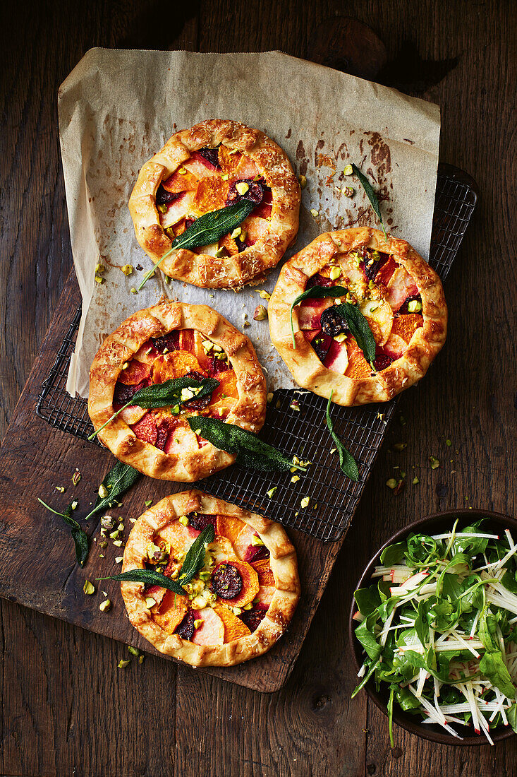 Winter vegetable tarts with crispy sage