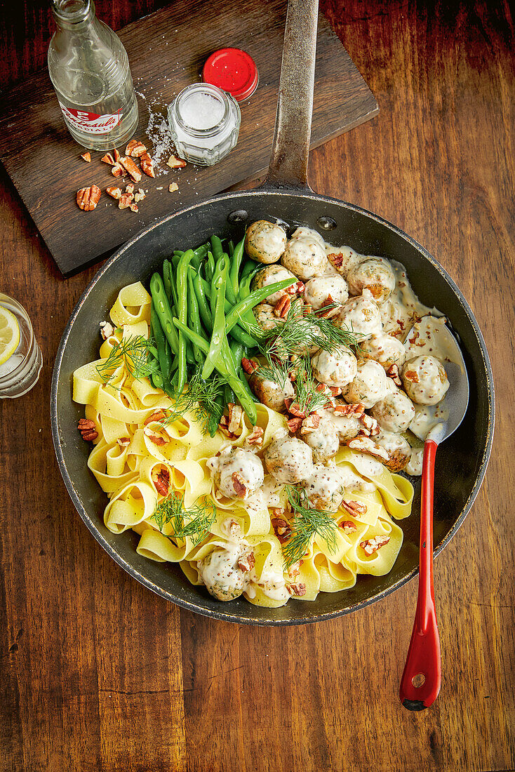 Swedish meatballs with pappardelle