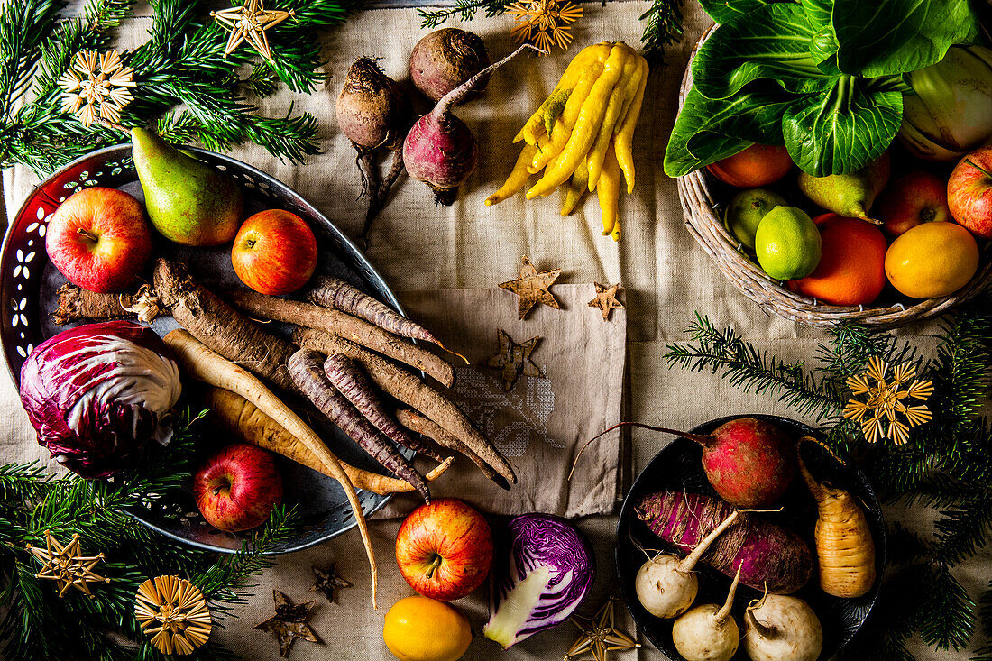 Winter vegetables and fruit