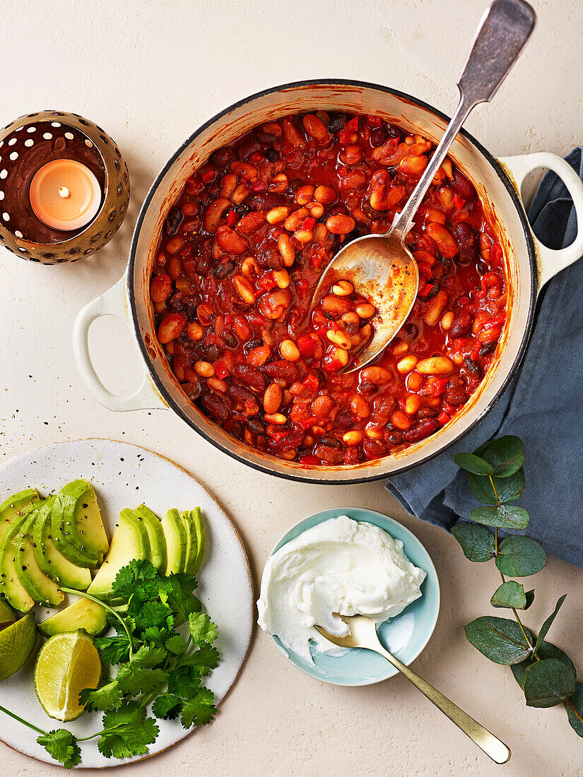 Vegetarian chilli with five kinds of beans