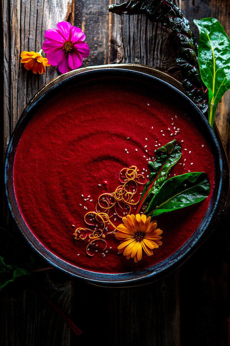 Blood orange and chard soup