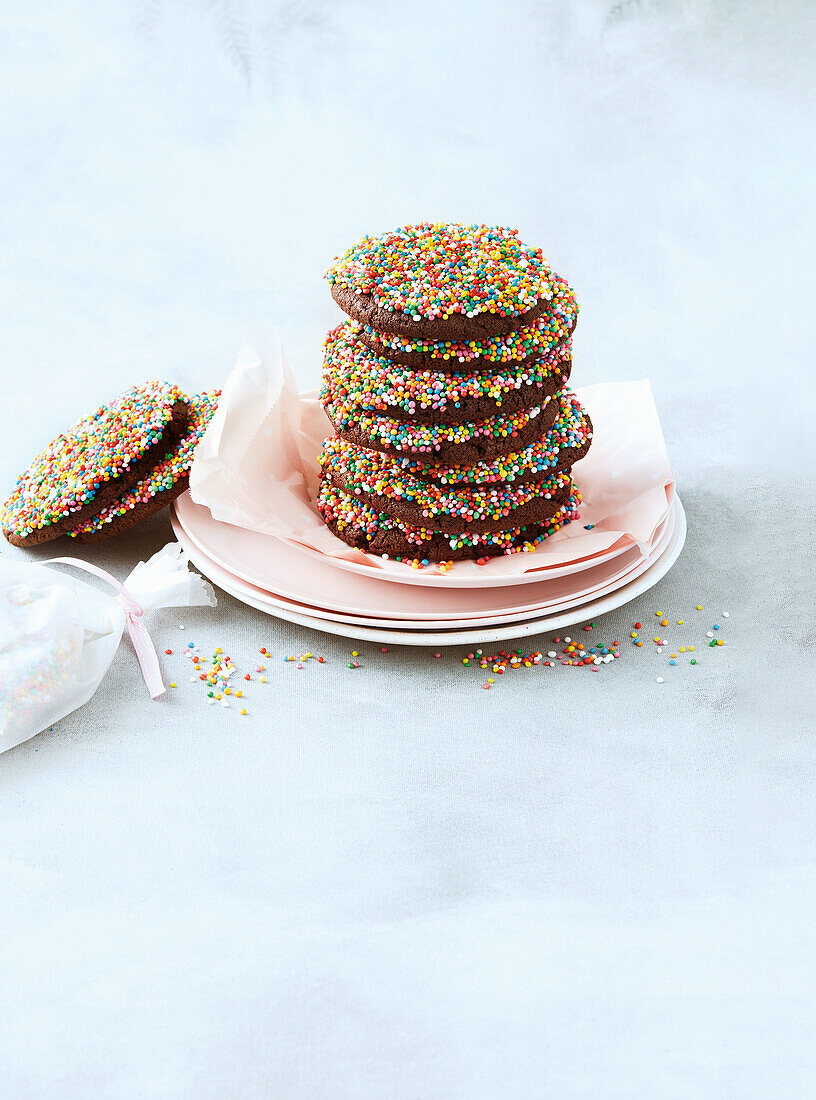 Chocolate biscuits with Rainbow Nonpareils