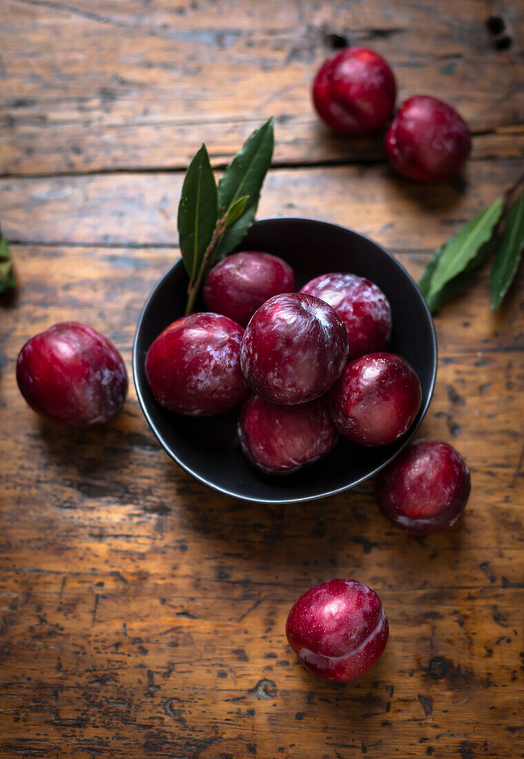 Bowl of fresh plums