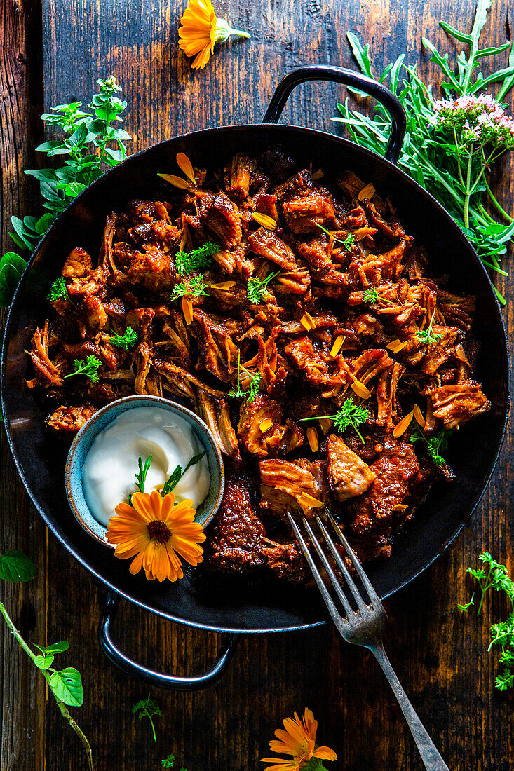 Pulled pork in a pan
