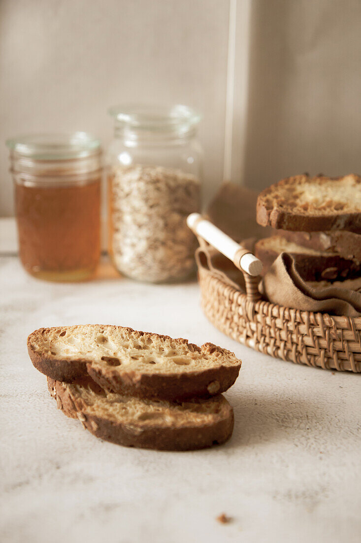 Slices grilled bread oat and honey