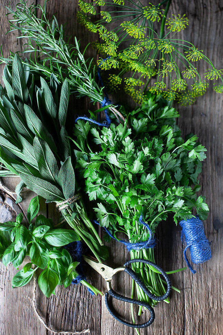 Various bunches of herbs