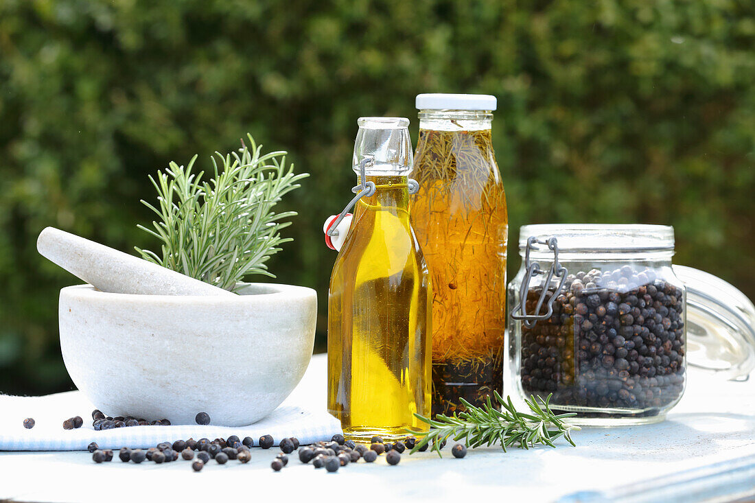 Organic olive oil and rosemary-juniper oil (for arthritis)