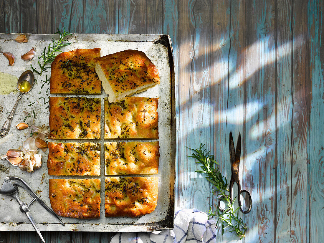 Sliced focaccia