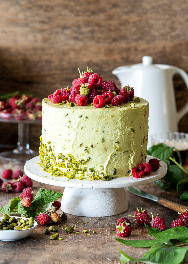 Raspberry pistachio cake