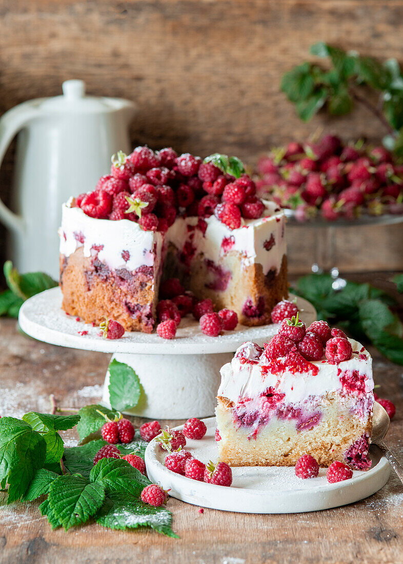 Raspberry sour cream cake