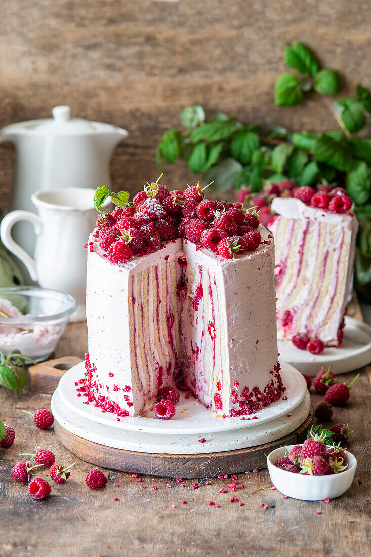 Vertikale Himbeersahne-Torte