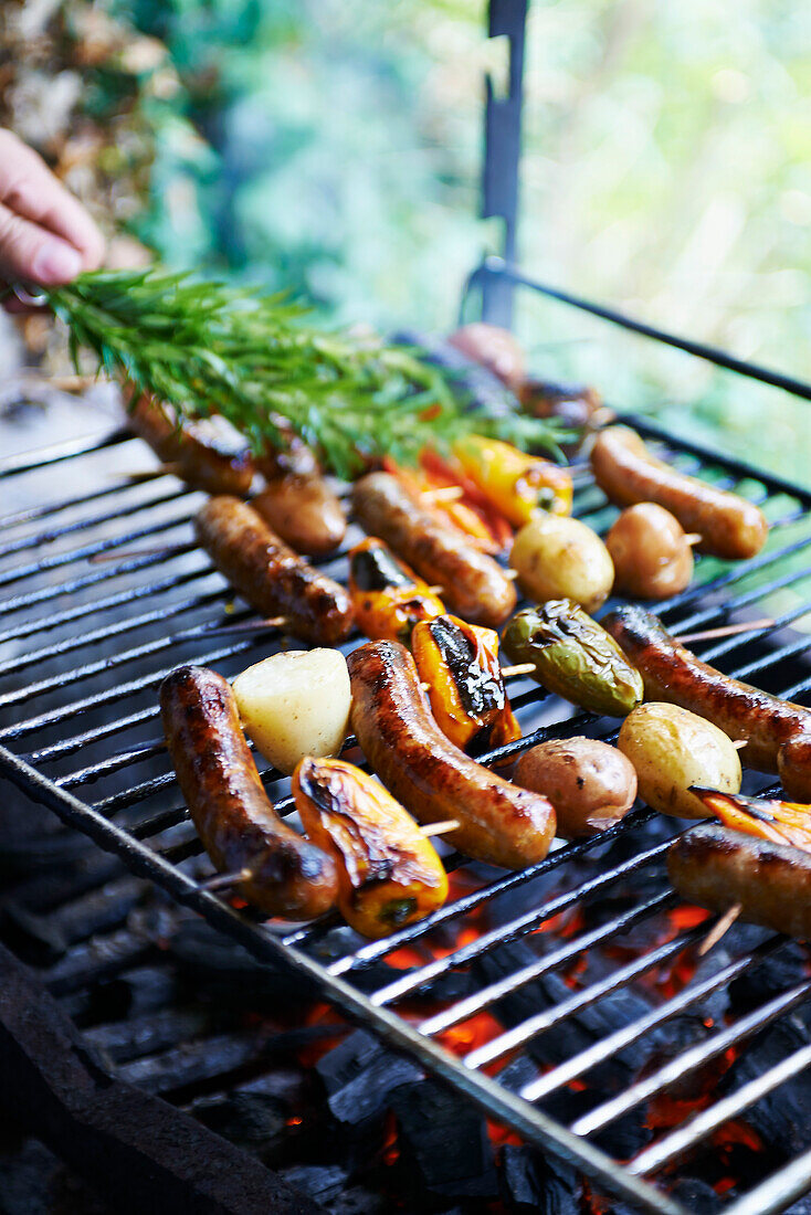 Spanish sausage and spud skewers