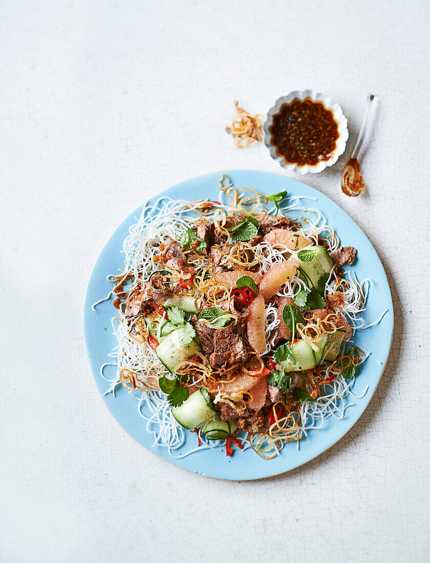 Asian lamb and grapefruit noodle salad with ginger dressing