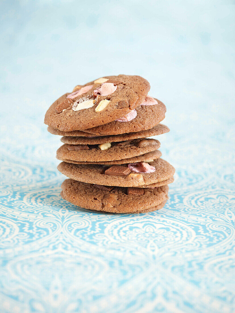 Stack of rocky road cookies