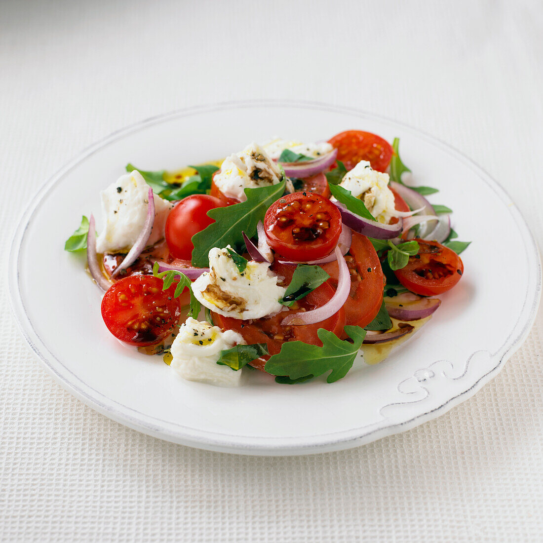 Tomato, red onion, and mozzarella salad