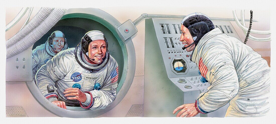 Apollo 11 astronauts return to command module, illustration