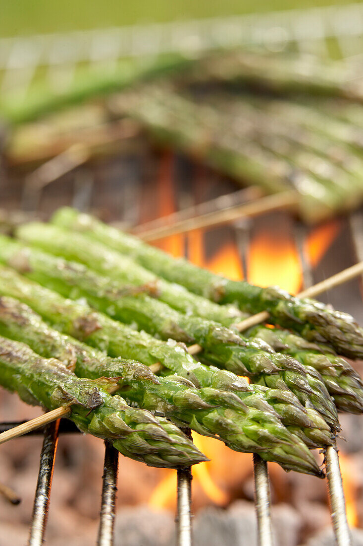 Asparagus spears on barbeque grill