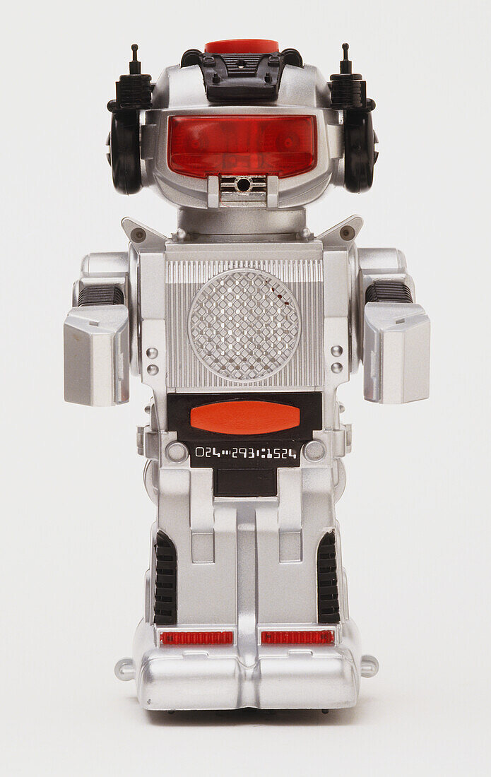 Red and silver plastic toy robot
