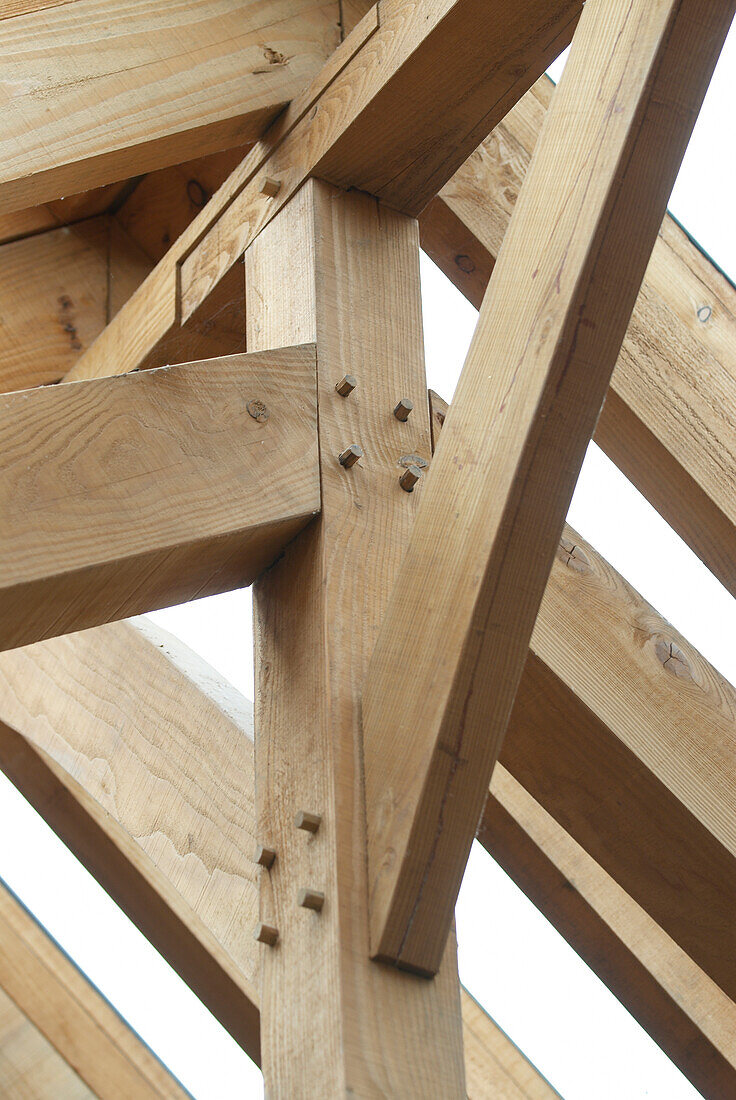 Wooden crossbeams on roof interior