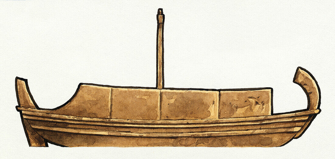 Frame of medieval ship with mast in centre