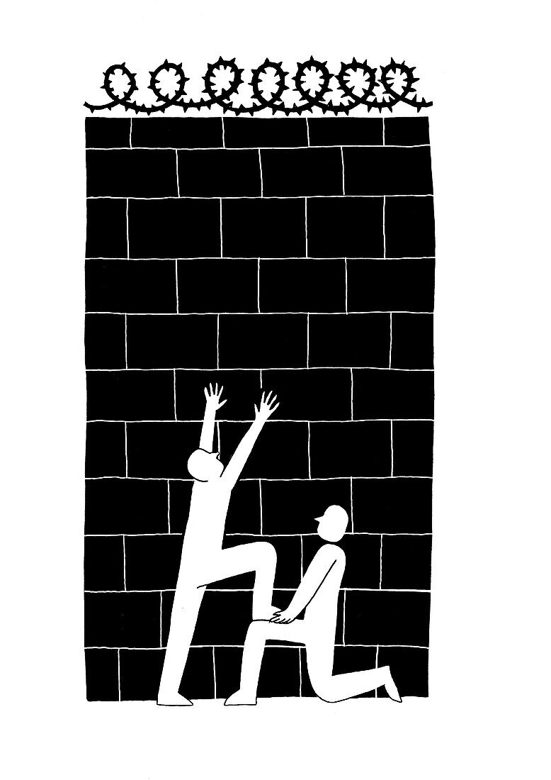 People trying to escape, illustration