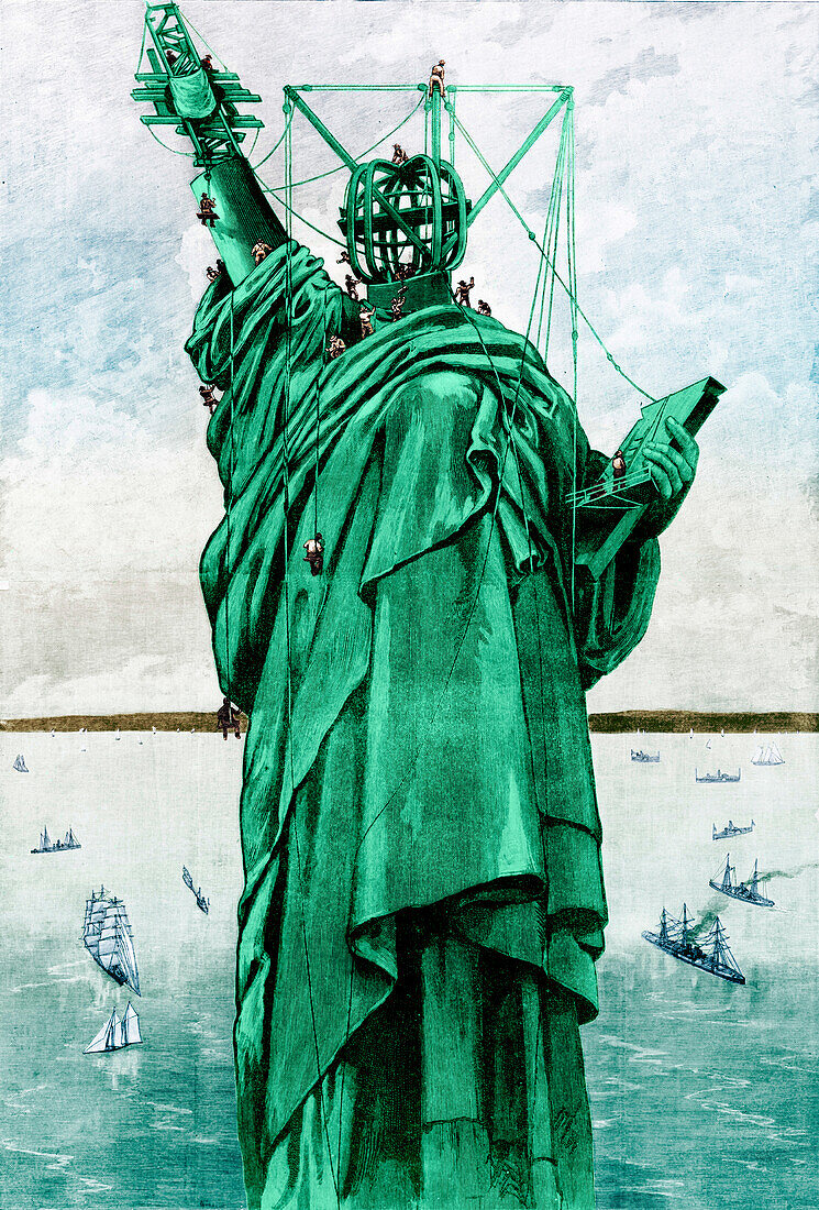 Preparing the Statue of Liberty, 1886
