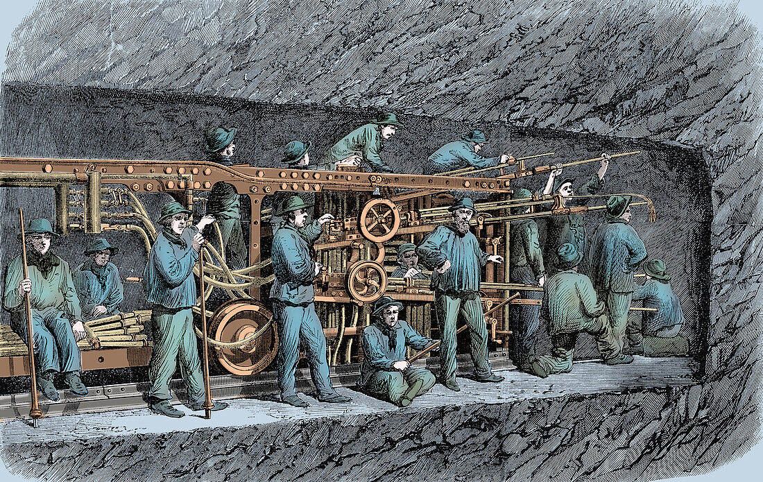 Mont Cenis Rail Tunnel Construction, 1860s