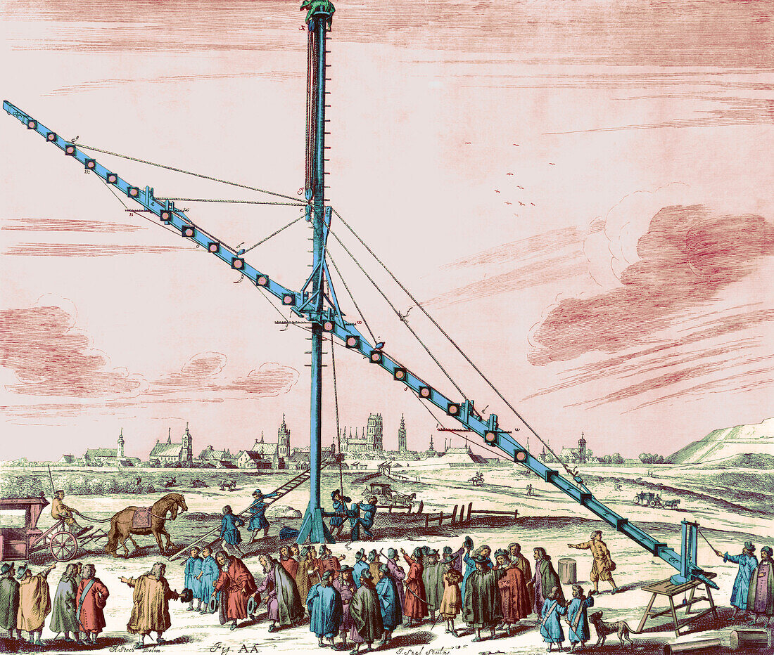 Hevelius' 150-foot telescope, 1674
