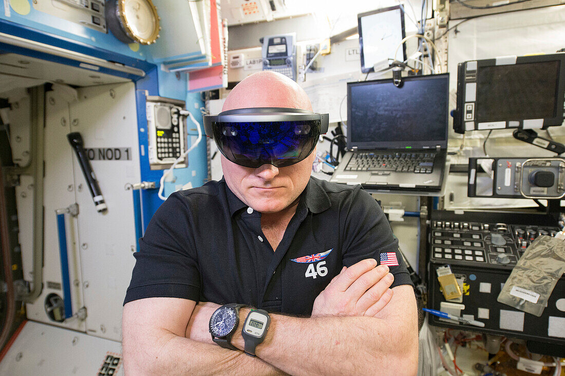 NASA astronaut wearing smartglasses on the ISS