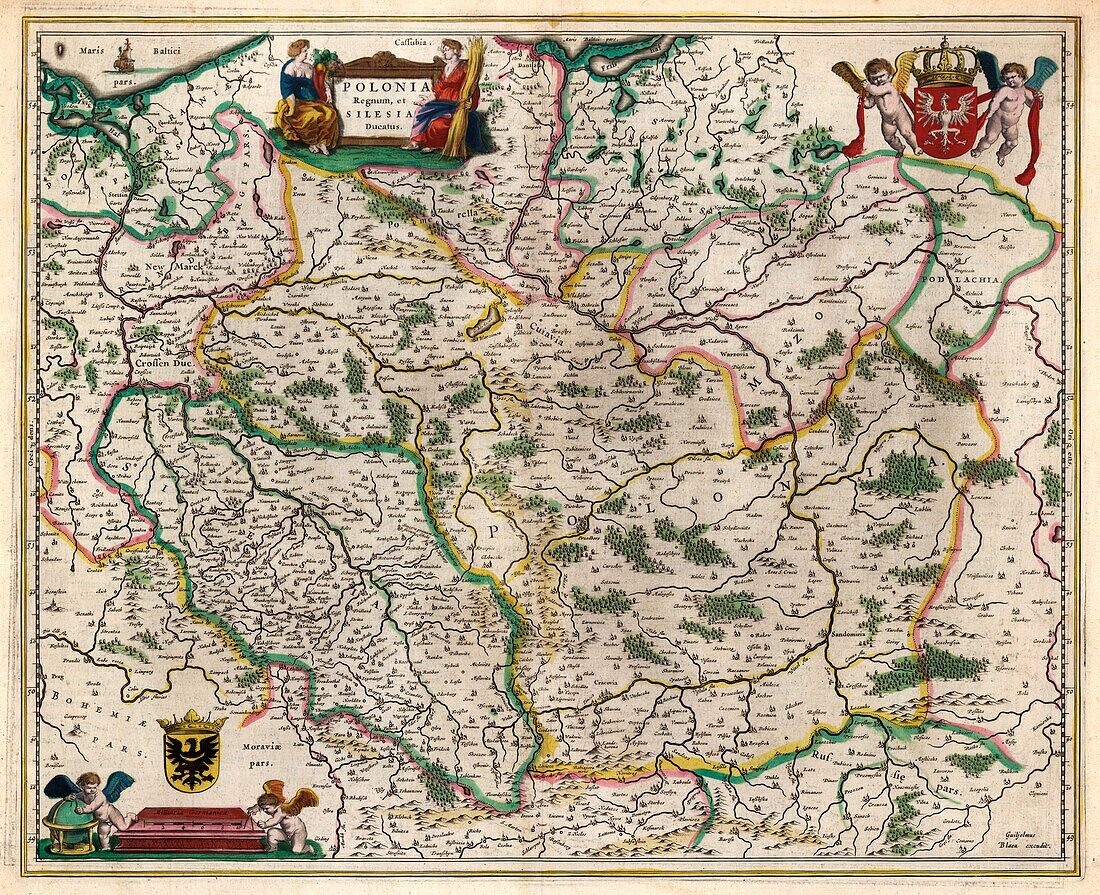 Map of Poland and Duchy of Silesia, 17th century