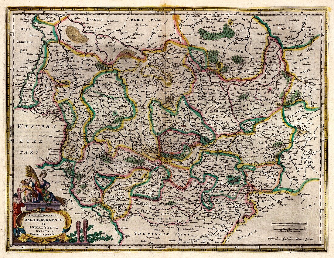 Map of Magdeburg and Anhalt, Germany, 17th century
