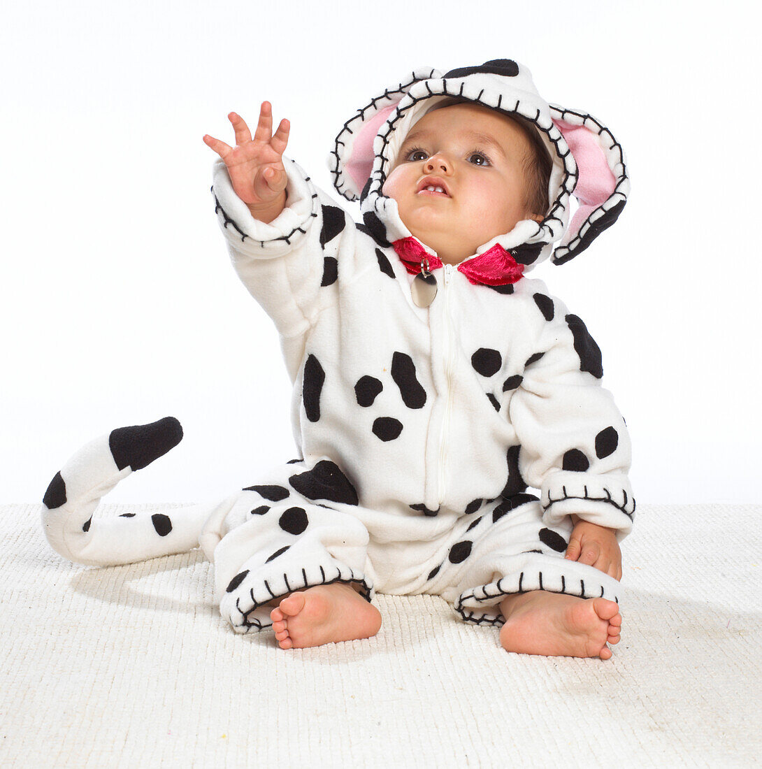 Baby boy wearing dog suit