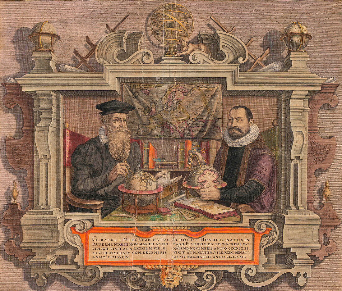 Cartographers Gerard Mercador and Jodocus Hondius