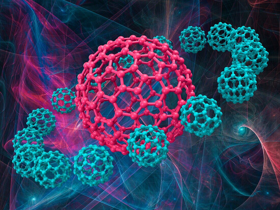 Buckyball molecules, illustration