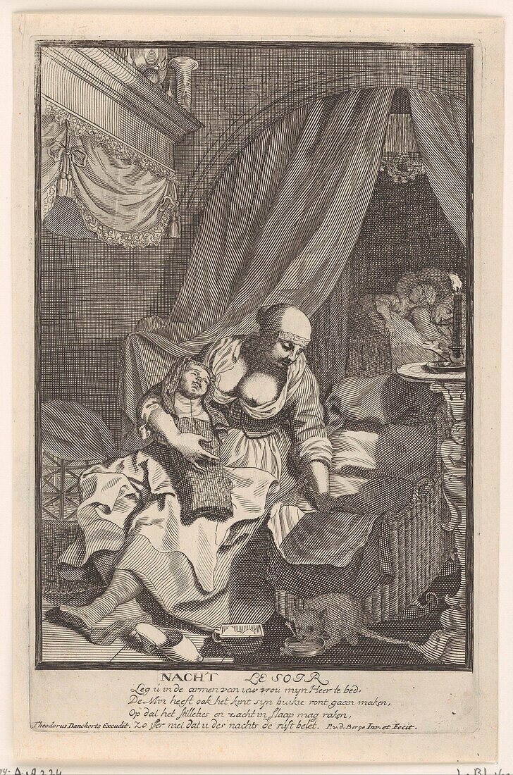 Wet nurse looking after a child, 18th century illustration
