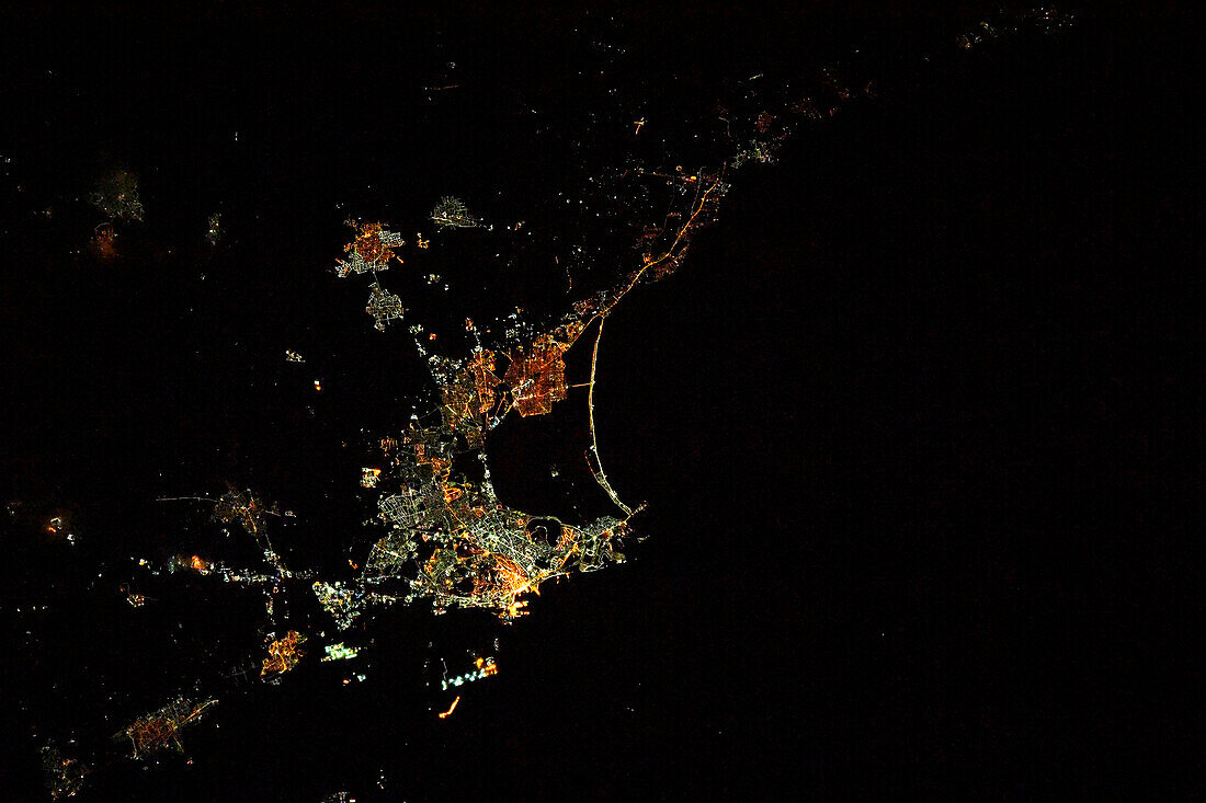 Cagliari, Italy at night, satellite image