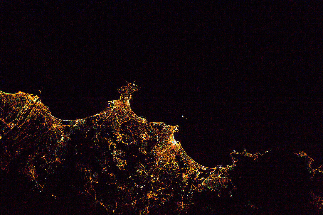 Cannes, France at night, satellite image