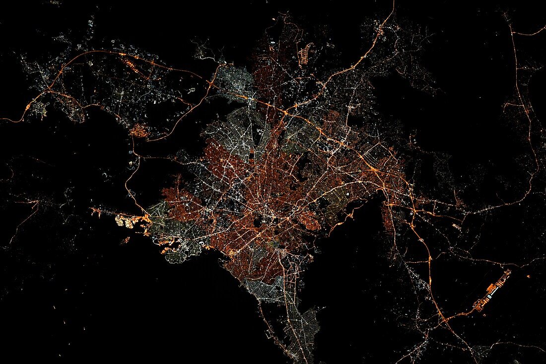 Athens, Greece at night, satellite image