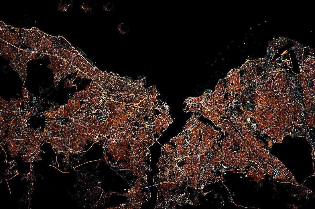 Istanbul, Turkey at night, satellite image