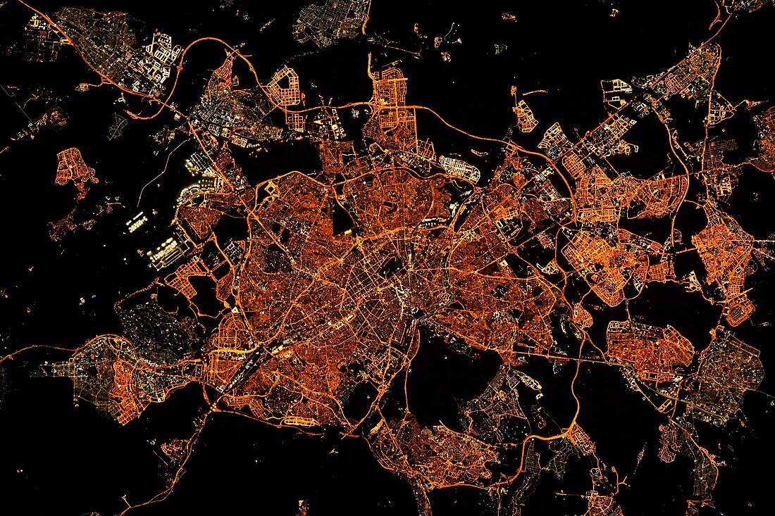Madrid, Spain at night, satellite image