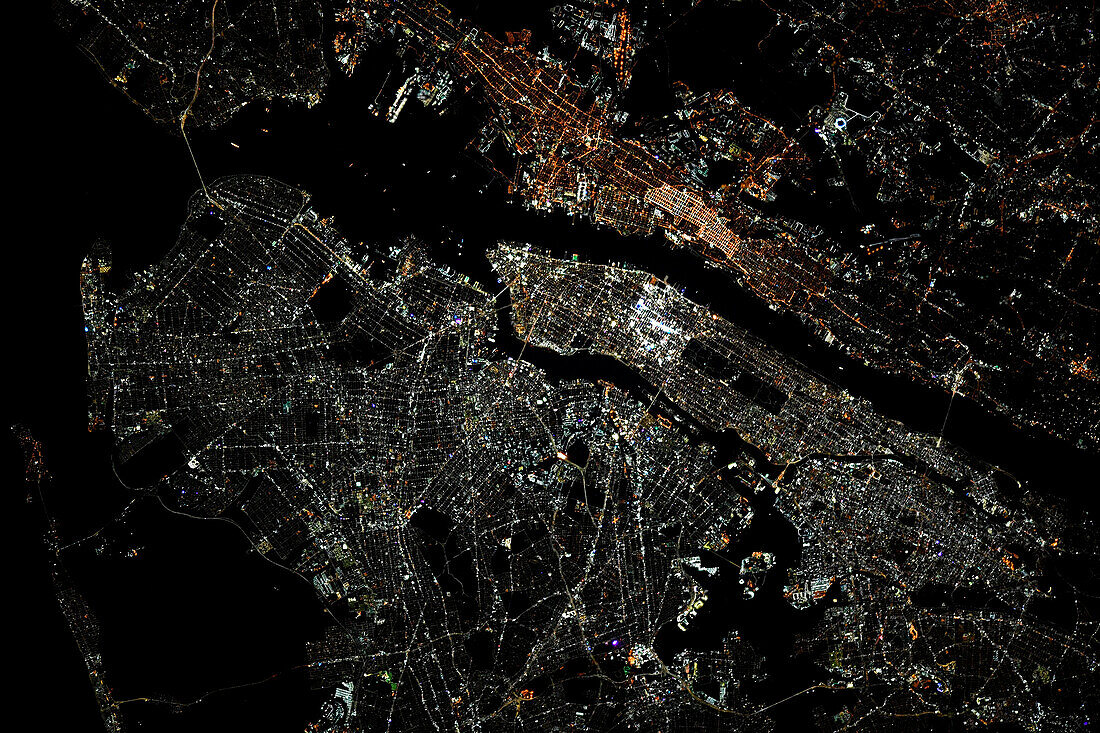 New York, USA at night, satellite image